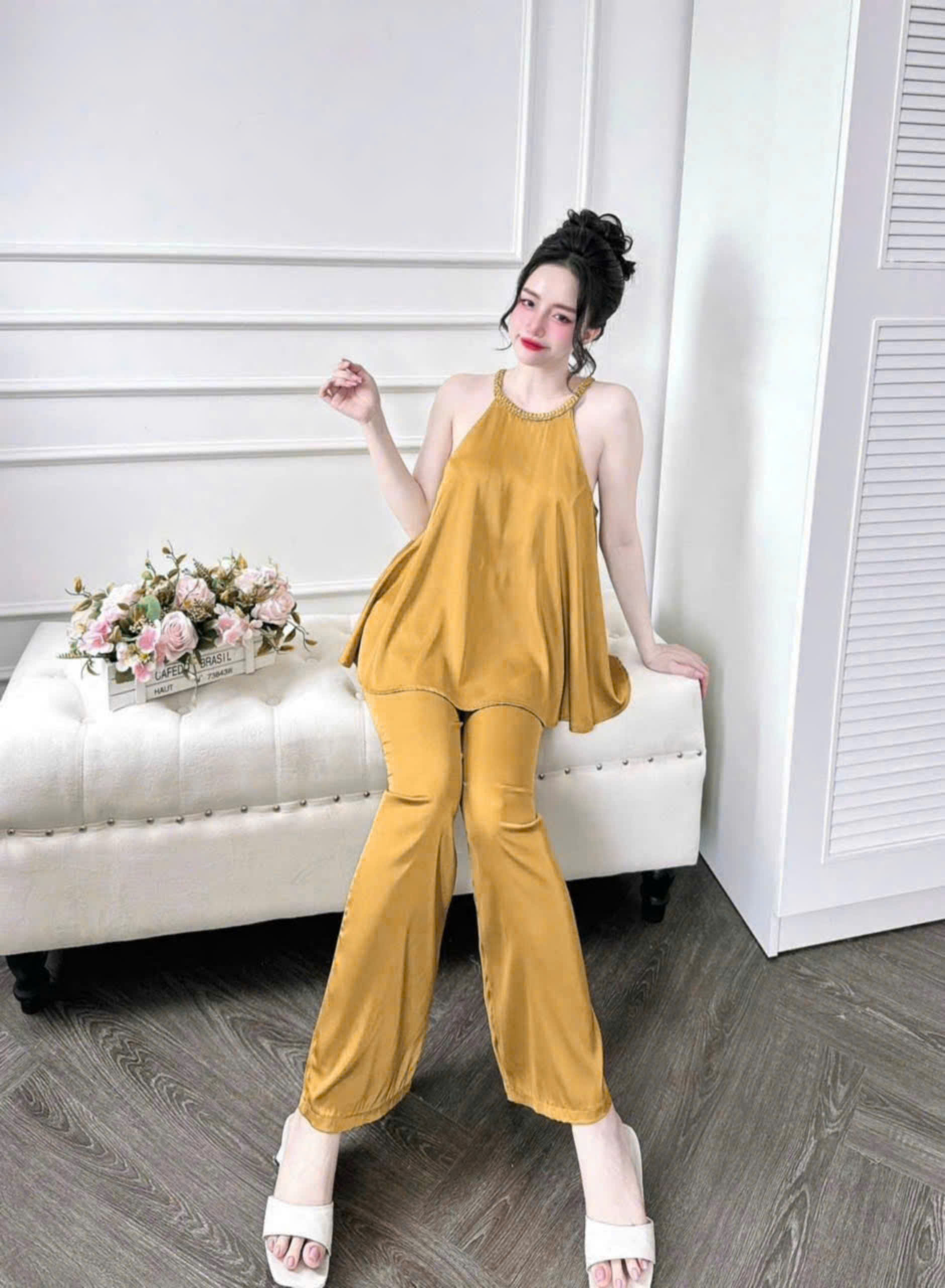 Set quần áo 2 dây nữ, đồ ngủ lụa 2 dây freesize 54kg - cn92