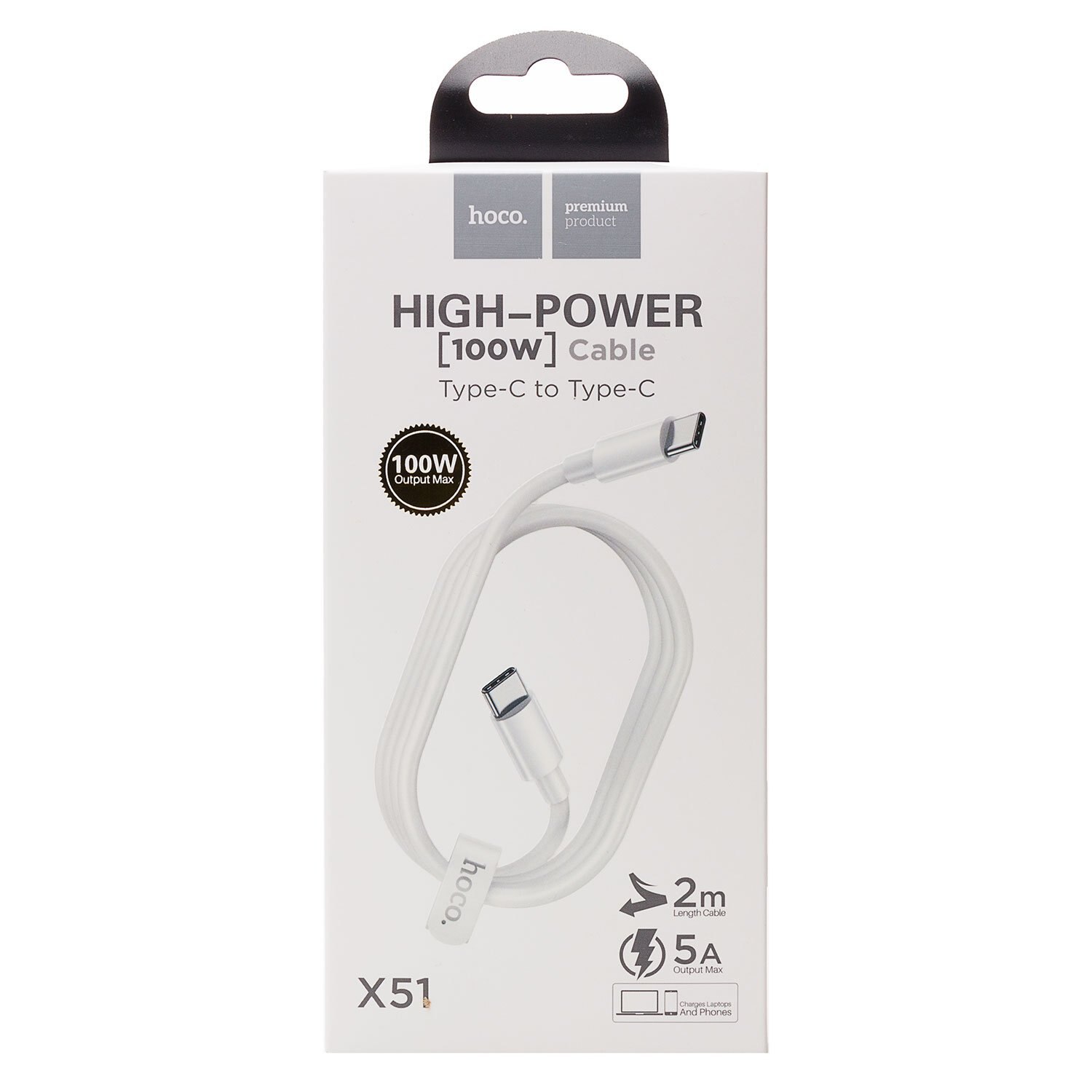 Cáp sạc nhanh hoco x51 2m type- c ra type -c, 5a - 100w cho laptop
