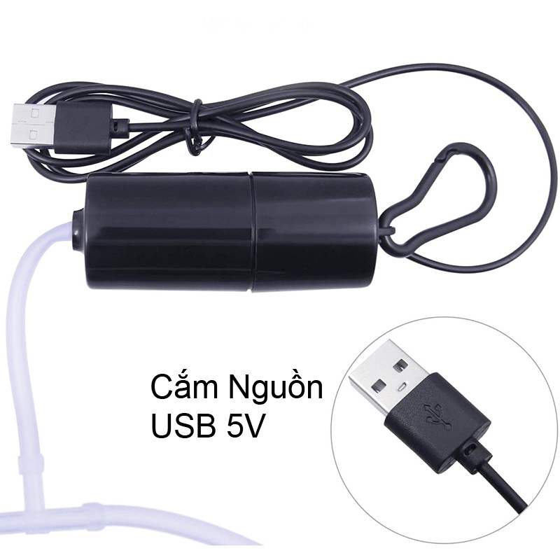 Máy Bơm Oxy Cho Bể Cá Cổng USB 5V Có 2 Đầu Thổi oxy (Tặng Cục Nguồn)