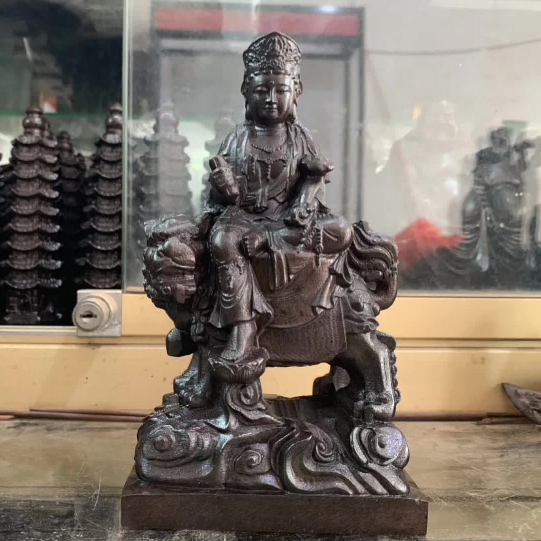 Gỗ mun gỗ rắn chạm khắc văn thù bồ tát phổ hiền đồ trang trí tượng phật thờ văn thù phổ hiền quà tặng thủ công mỹ nghệ