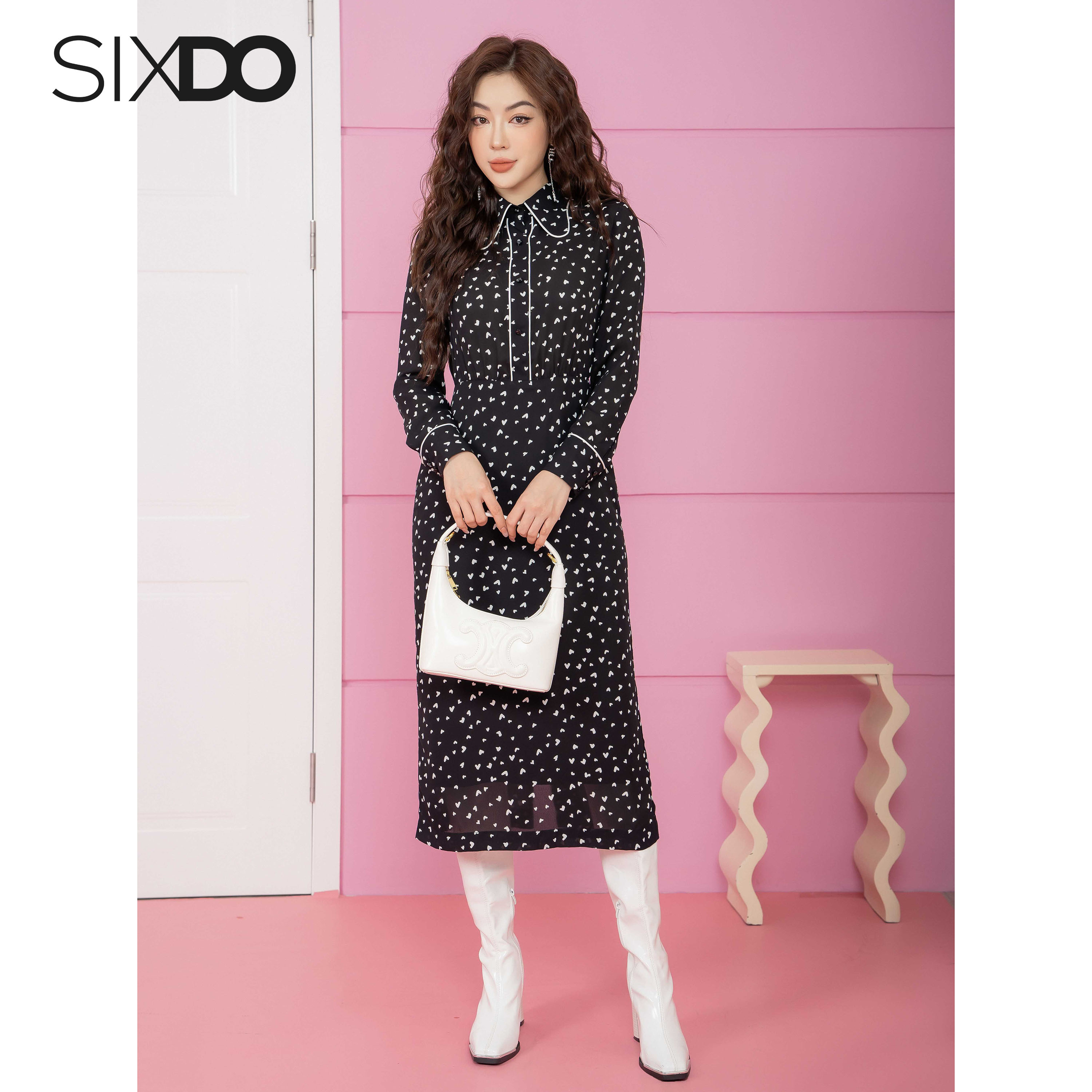 Đầm chiffon họa tiết tim SIXDO (Midi Chiffon Dress)