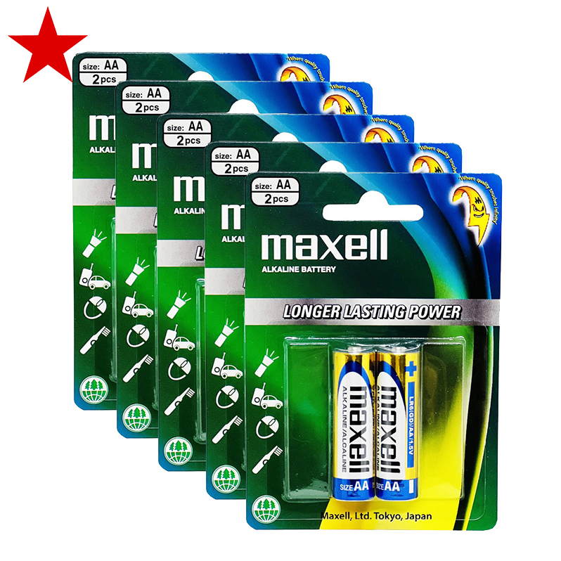 Combo 5 vỉ pin AA Maxell Alkaline, pin tiểu Maxell 1 vỉ 2 viên