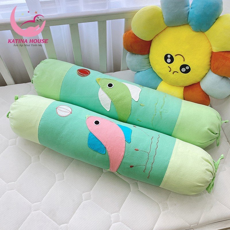 Hugging Pillow children long 70cm, pillow soft cotton breathable cool, motifs on pillow covering fish shape lovely, suitable for baby from 1 year old
