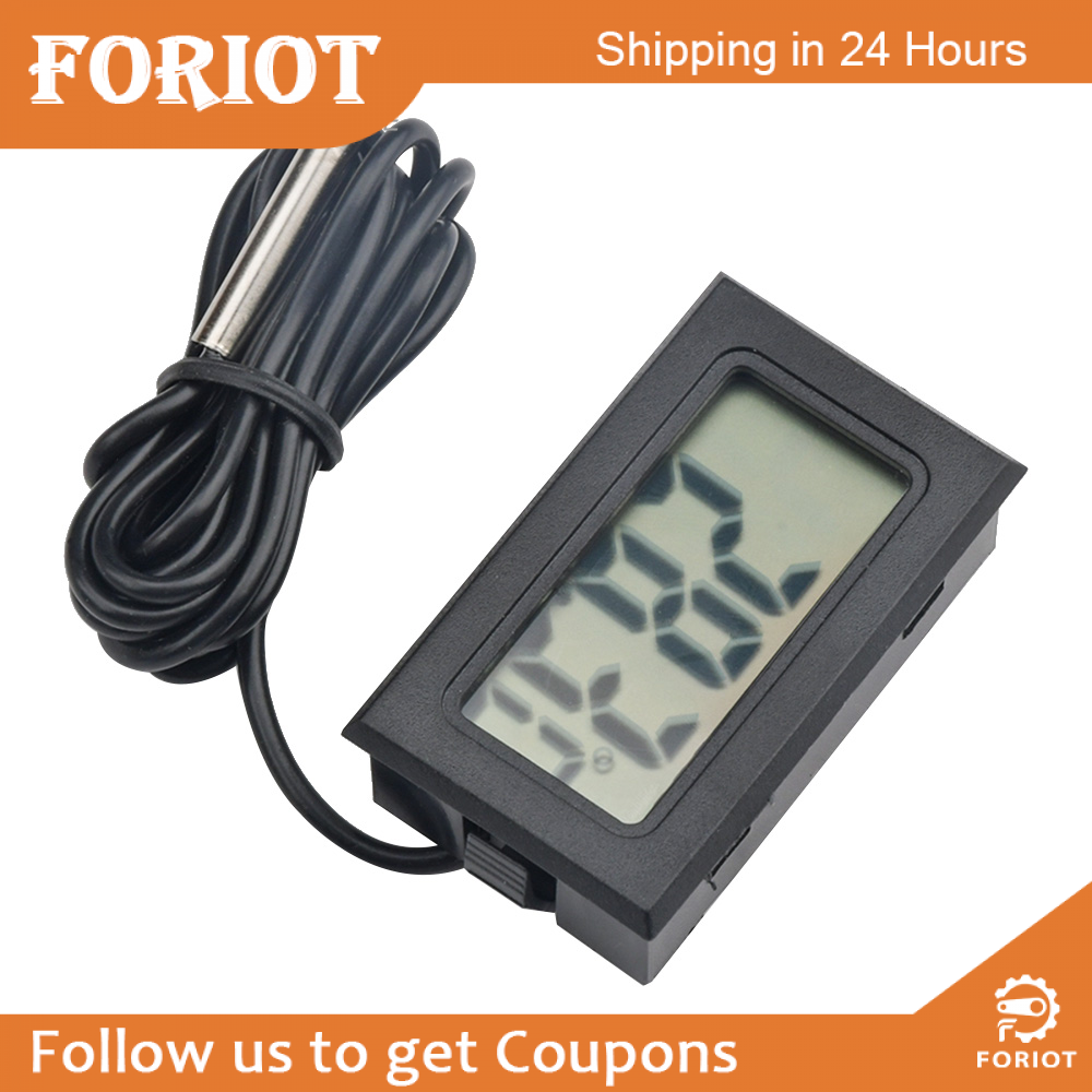 Foriot Nhiệt Kế Hiển Thị Kỹ Thuật Số Nhúng FY-10 Với Dây 1M Nhiệt Kế Hình Chữ Nhật Màu Đen Ẩm Kế Máy Đo Độ Ẩm Nhiệt Độ Bể Cá