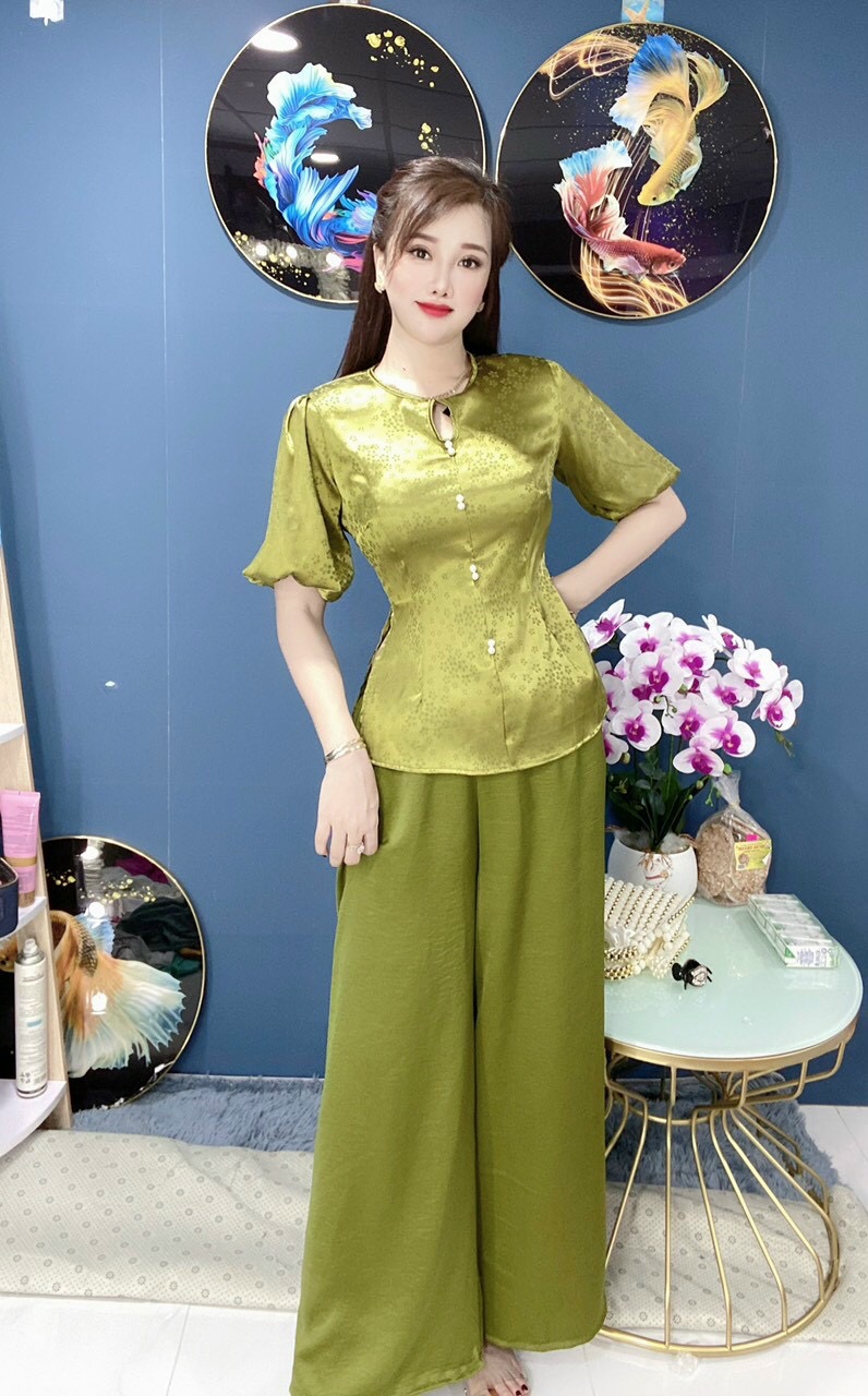 Sét bộ lam đi chùa gấm tay phồng-TH