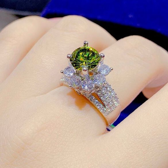 Women's white gold ring, high-grade platinum ring, ultra-beautiful sterling silver ring, 24K non-gold ring, 18K gold plated ring, gado 123 Tea Flower diamond ring-promise not black