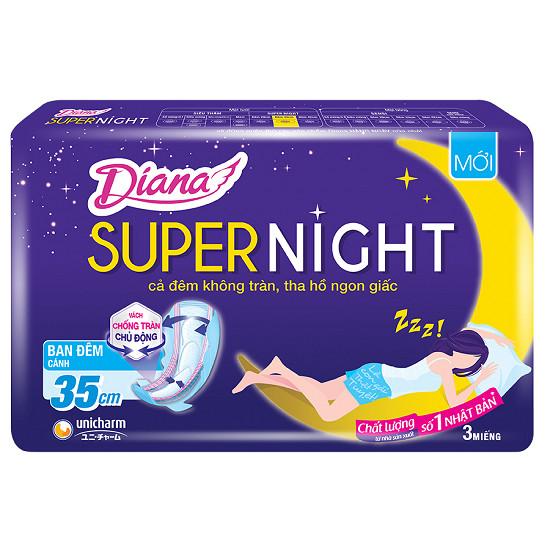 Lô 6 gói Băng vệ sinh Diana ban đêm có cánh 35cm gói 3 miếng