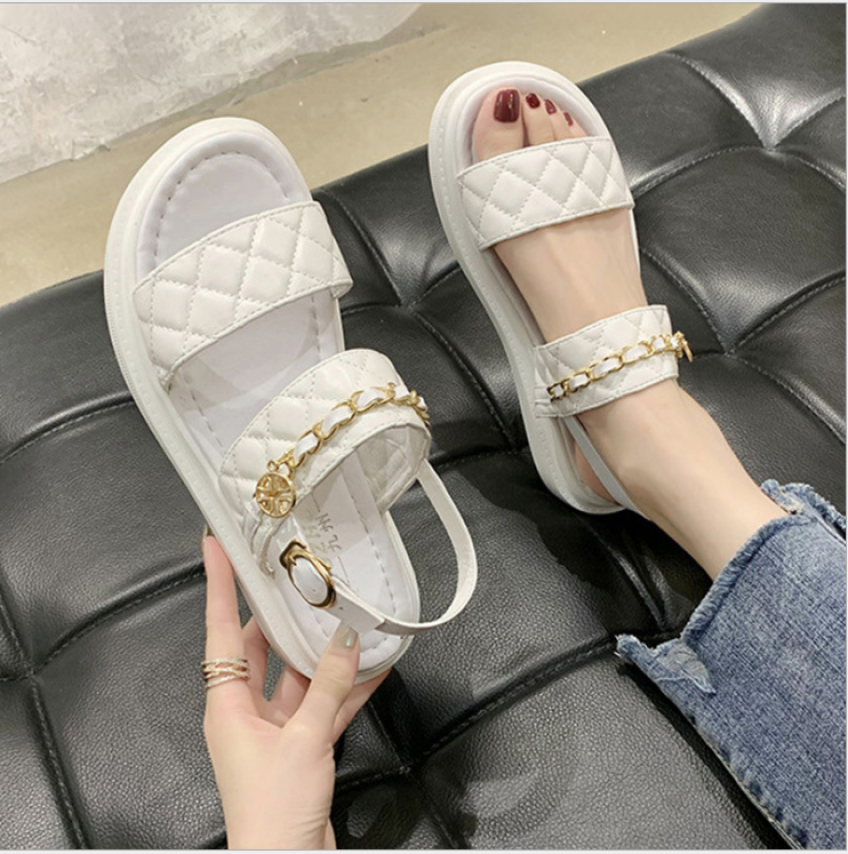 Dép xăng đan nữ quai ngang viền quai xích chất da cao cấp cực xinh, chống nước, Hot trend 2020 Hang Fashion, dép sandal học sinh đế 3 cm, giày nữ đế xuồng nữ giá rẻ