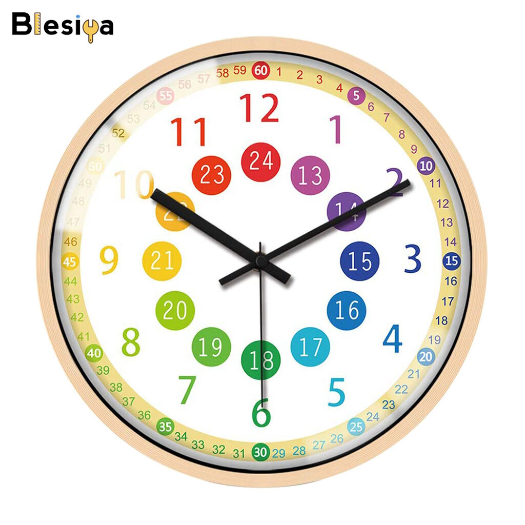Blesiya Wall Clock Kids Bedroom Battery Operated 12 Learning Clock