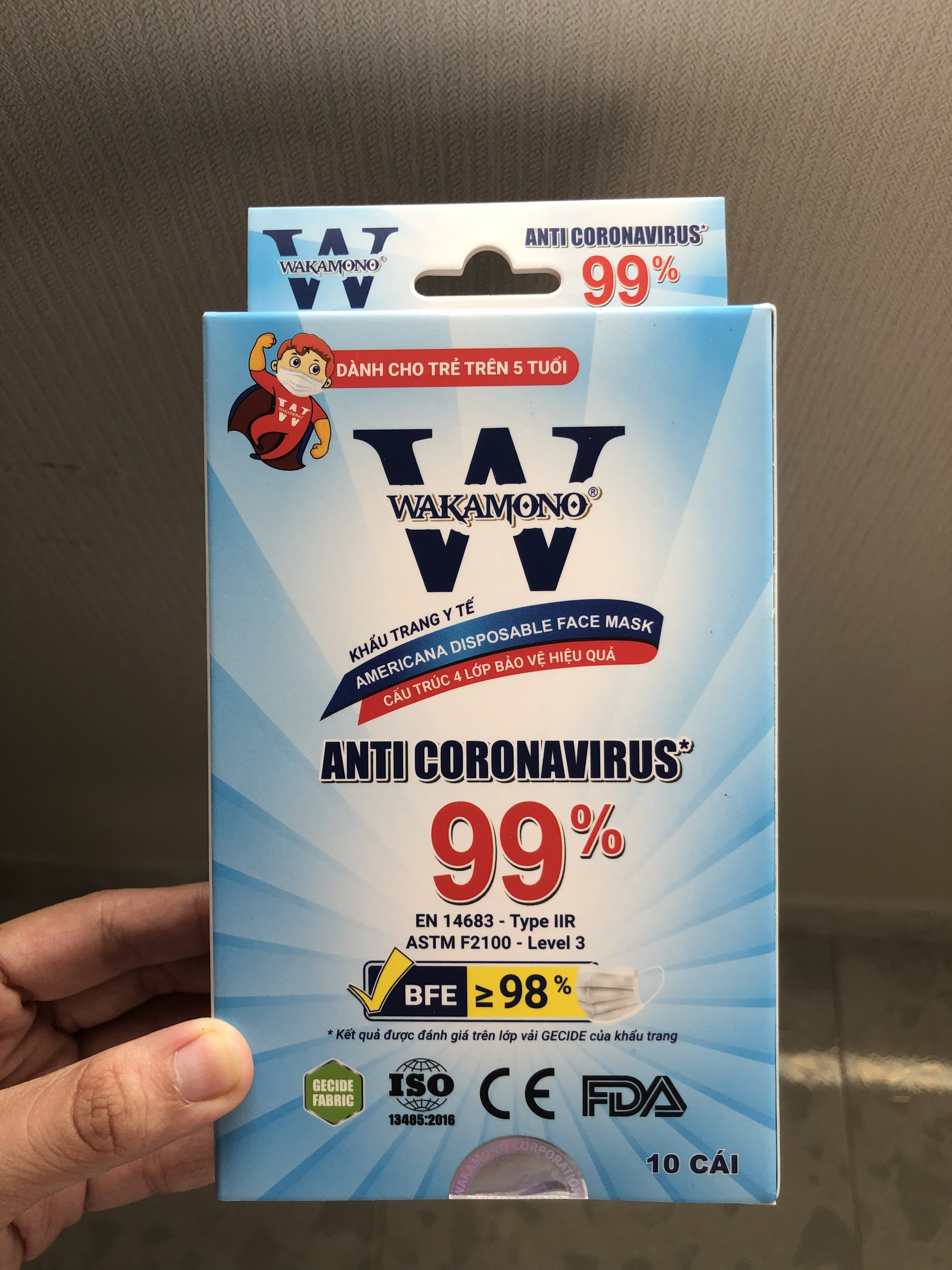 Khẩu trang Wakamono Trẻ em - (4 Lớp Hộp 10 Cái)