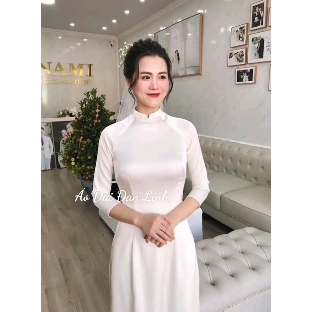 Áo dài màu trắng lụa 2 tà mềm mịn- Áo Dài Đan Linh