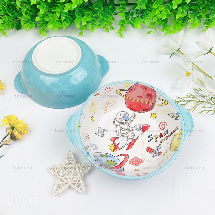 Bát ăn dặm gốm sứ có tai cầm cho bé AD12