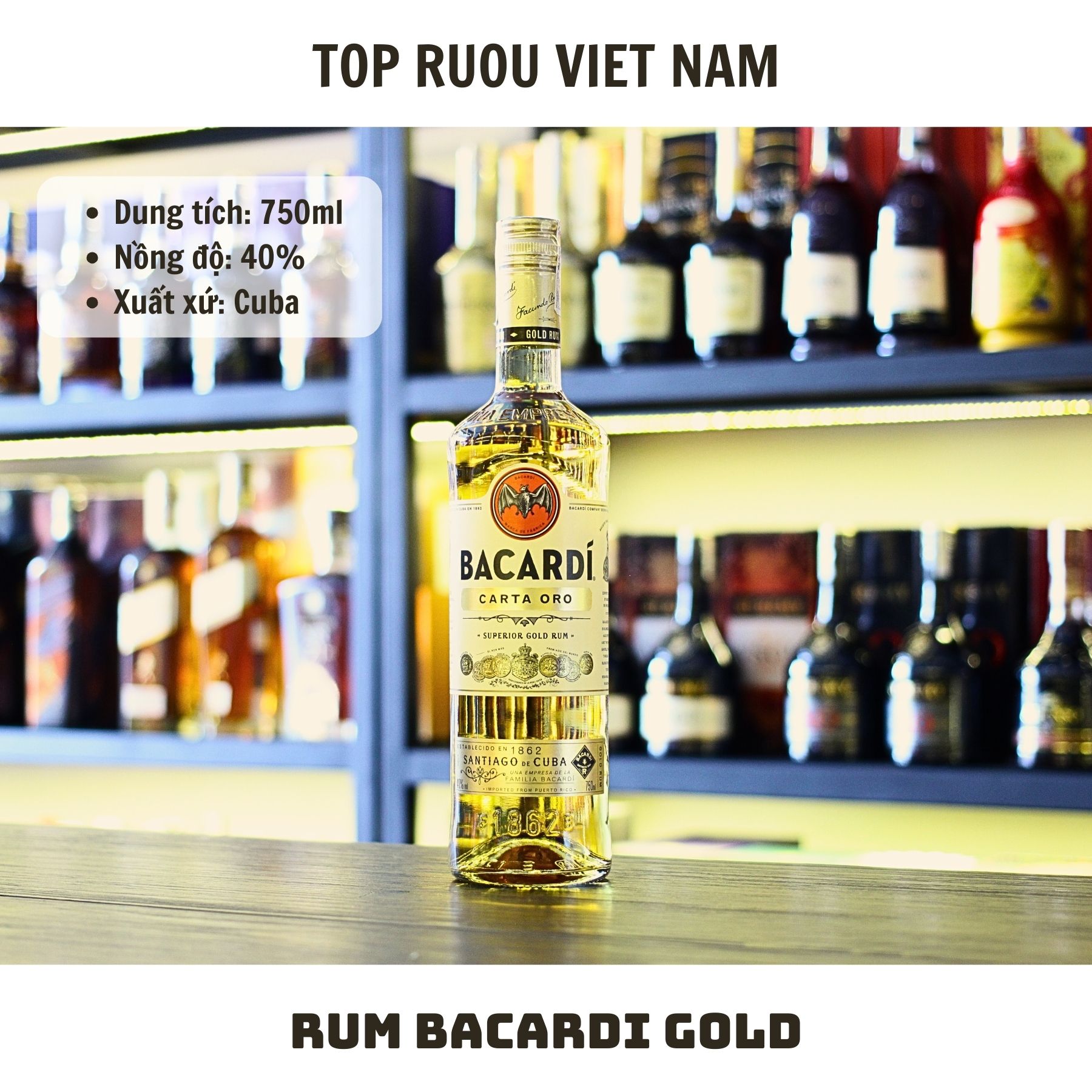 [Top Rượu VN] Rượu Rum Bacardi White - Gold 700ml [Chính Hãng]