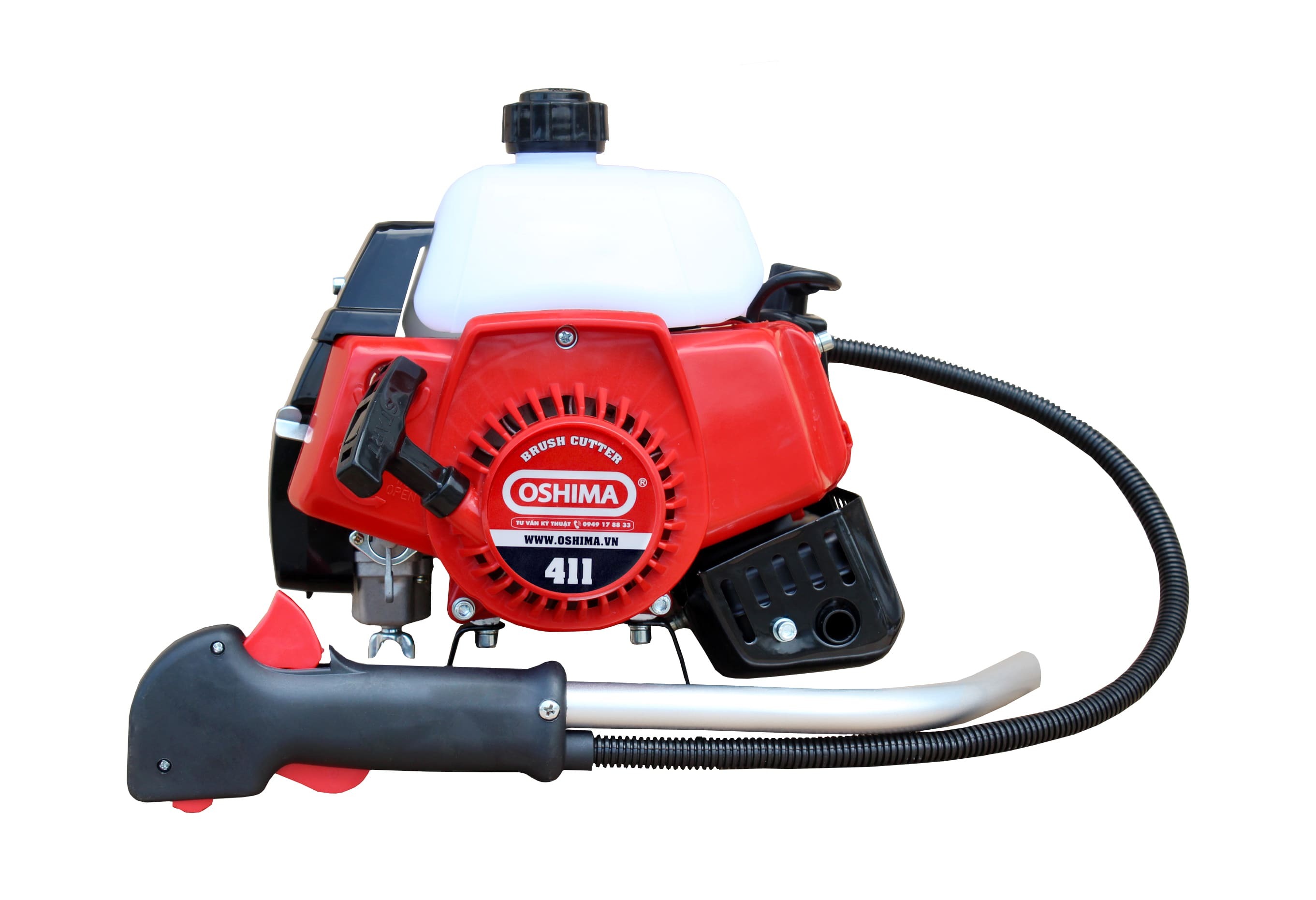 MÁY CẮT CỎ OSHIMA 411 BẠC (Máy mới 100% trọn bộ đầy đủ phụ kiện 2 thì đeo vai).