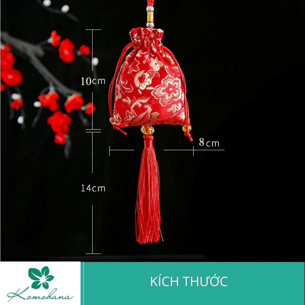 Lì xì Tết vải gấm có dây rút độc – đẹp – ấn tượng, hầu bao vải vuông túi gấm thêu cổ trang Komohana