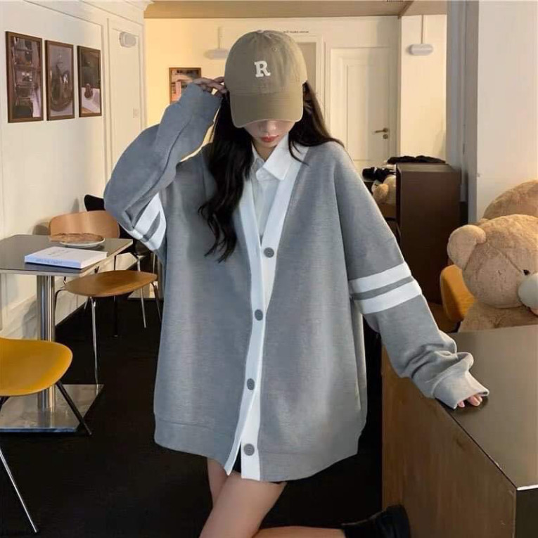 Áo khoác Cadigan phối vạch tay, chất nỉ cotton mềm ấm, cúc bấm sịn xò, dáng Unisex 38-58kg
