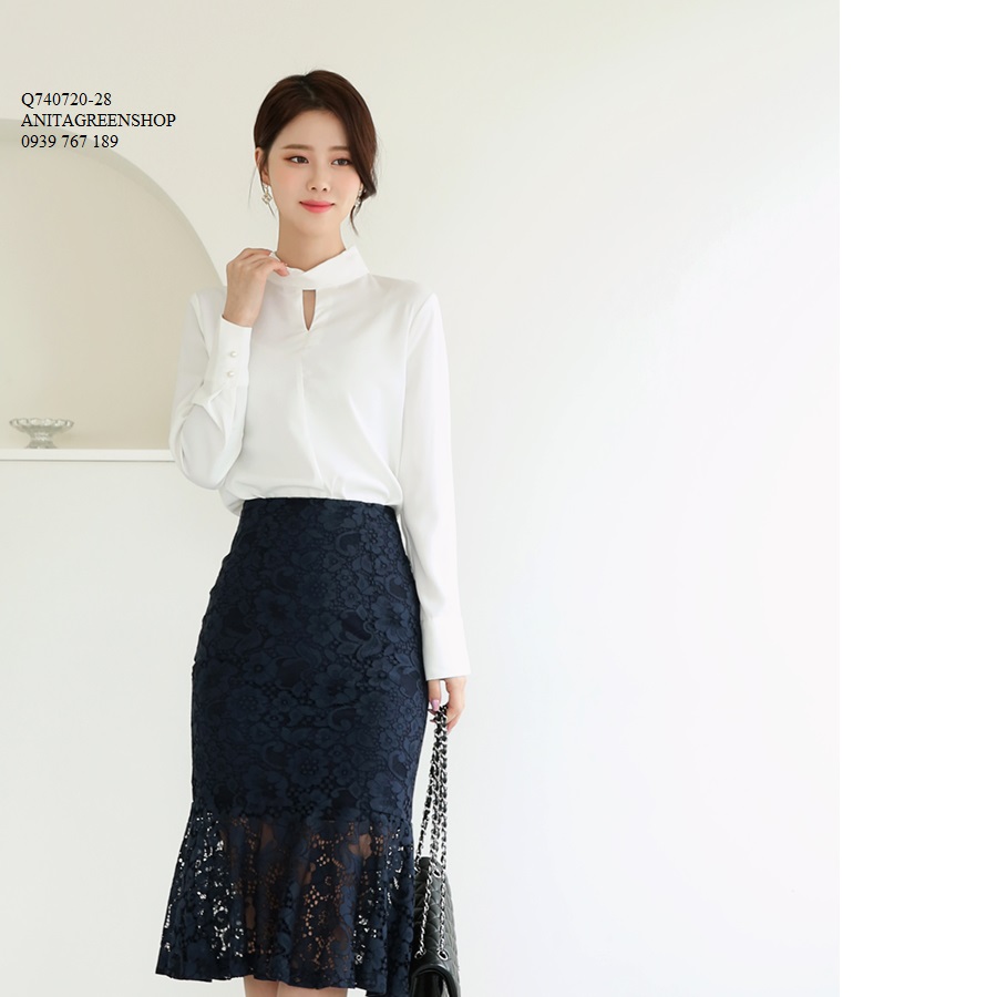 Q740720 ÁO SƠ MI NỮ CỔ TRỤ