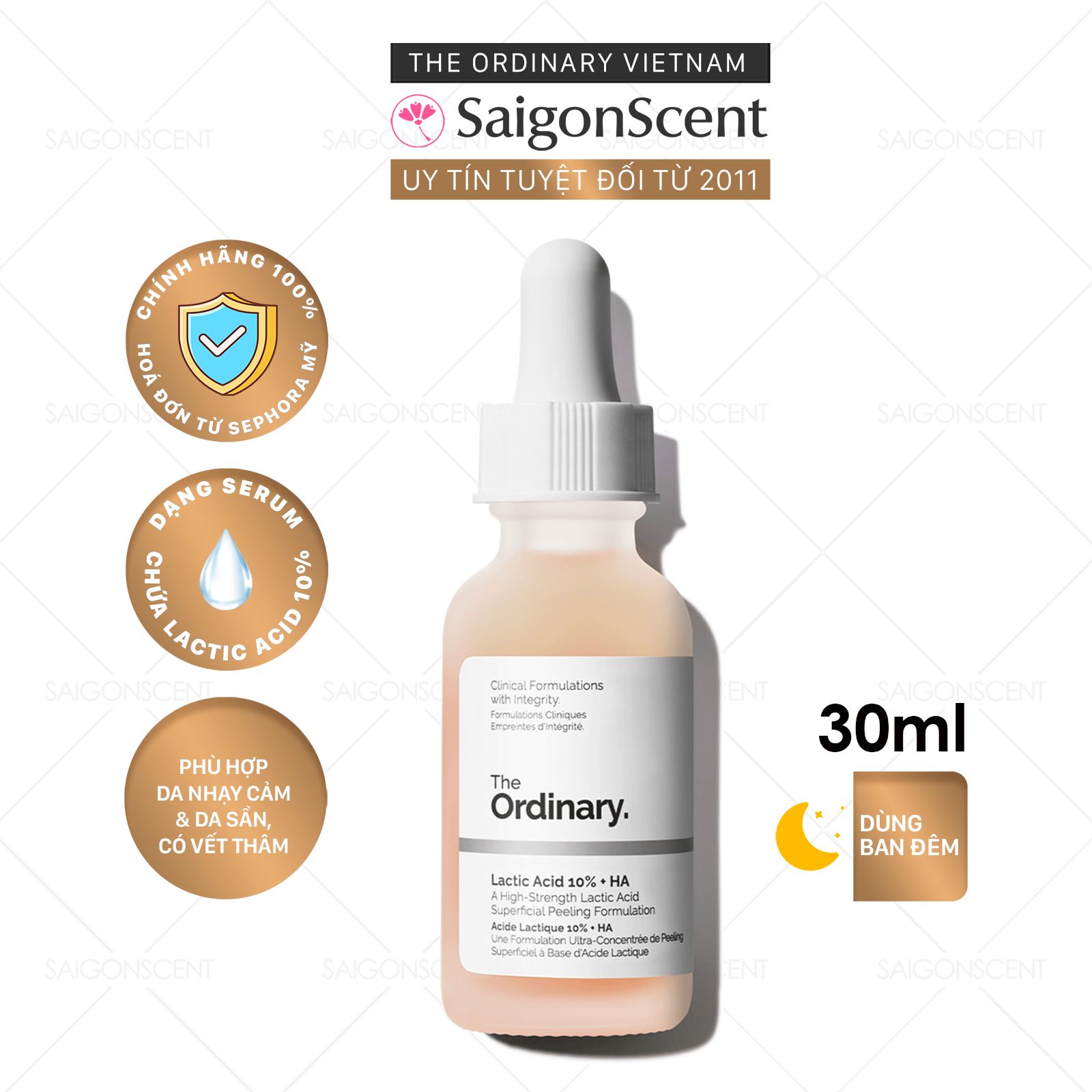 Tinh chất sáng mịn da The Ordinary Lactic Acid 10% + Ha (30ml)