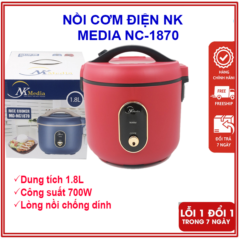 Nồi cơm điện media, dung tích 1,8 lít công suất 700w lòng nồi hợp kim siêu chống dính, nồi cơm điện thông minh cao cấp - nồi cơm điện mini dành cho gia đình 4-6 người - nồi cơm điện nk media , nồi cơm điện