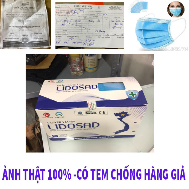 ( Vải Dày 50 cái) Khẩu trang kháng khuẩn 4 lớp không thấm nước 50 cái/ Hộp, 4 lớp dày dặn, màu xanh, dây quai to, bền chắc, Bảo ve bạn khỏi tác nhân bên ngoài môi trường