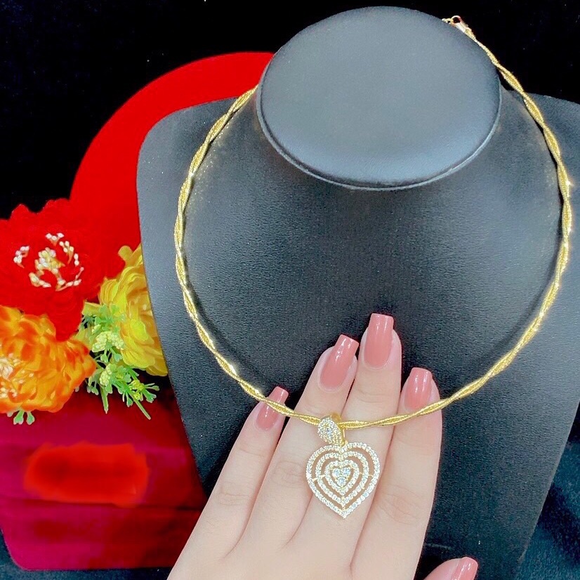 Kiềng cổ bính mặt trái tim mạ vàng 18k cao cấp