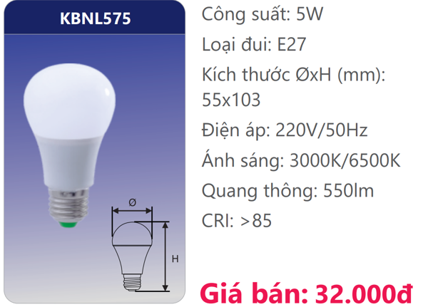 BÓNG ĐÈN LED DUHAL 5W KBNL575