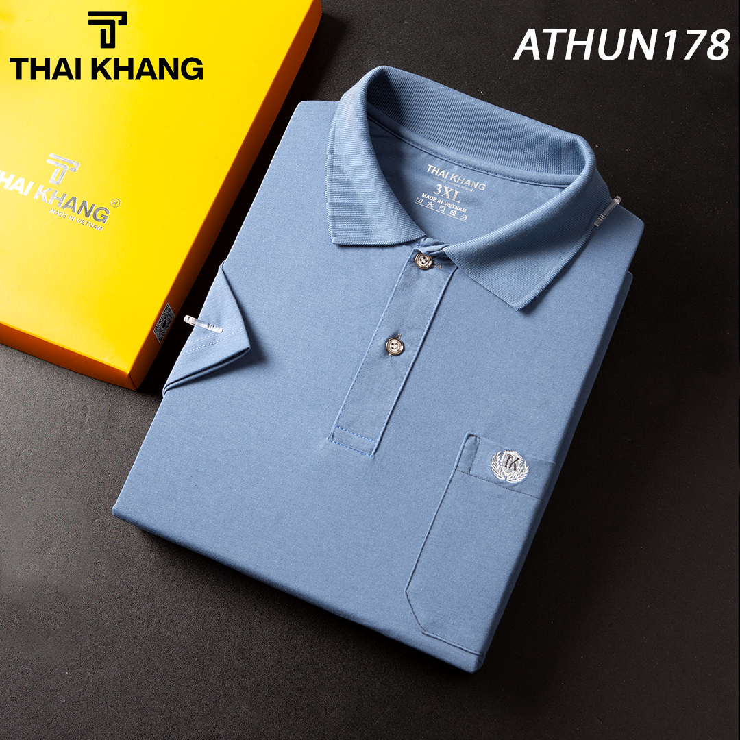 Áo thun nam có cổ form rộng trung niên vải cotton dệt riêng cho Thái Khang loại áo thun polo ngắn tay ATHUN17