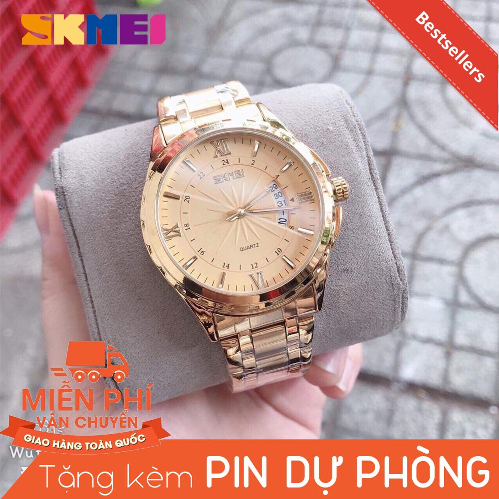(Ảnh chụp thật) Đồng hồ nam Skmei 9069 bản nâng cấp Full vàng dây thép không gỉ máy chống nước 3ATM lịch ngày tự động - Bảo hành 6 tháng