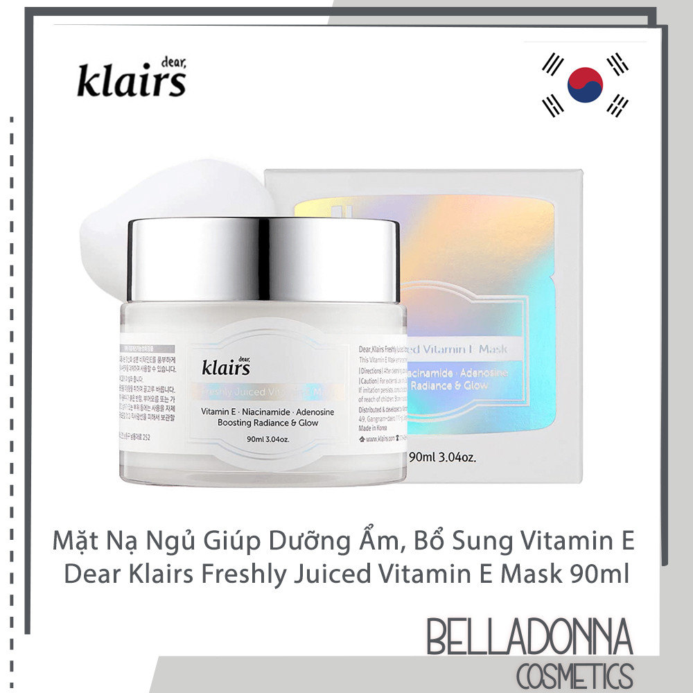 Mặt nạ ngủ vitamin e dưỡng sáng da, chống lão hóa klairs freshly juiced vitamin e mask 90ml