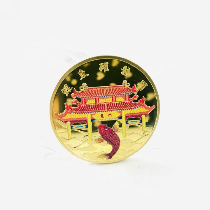 [HCM]Xu Cá Chép Vượt Vũ Môn In Màu Màu vàng Đường kính xu là 4cm - SP005190