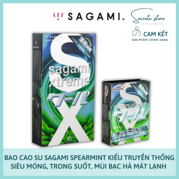 Bao cao su Sagami Xtreme Spearmint-BCS NHẬT truyền thống hương Bạc Hà, trong suốt, siêu mỏng, truyền nhiệt nhanh (hộp 3c/10c) - Secrete Store nhập khẩu