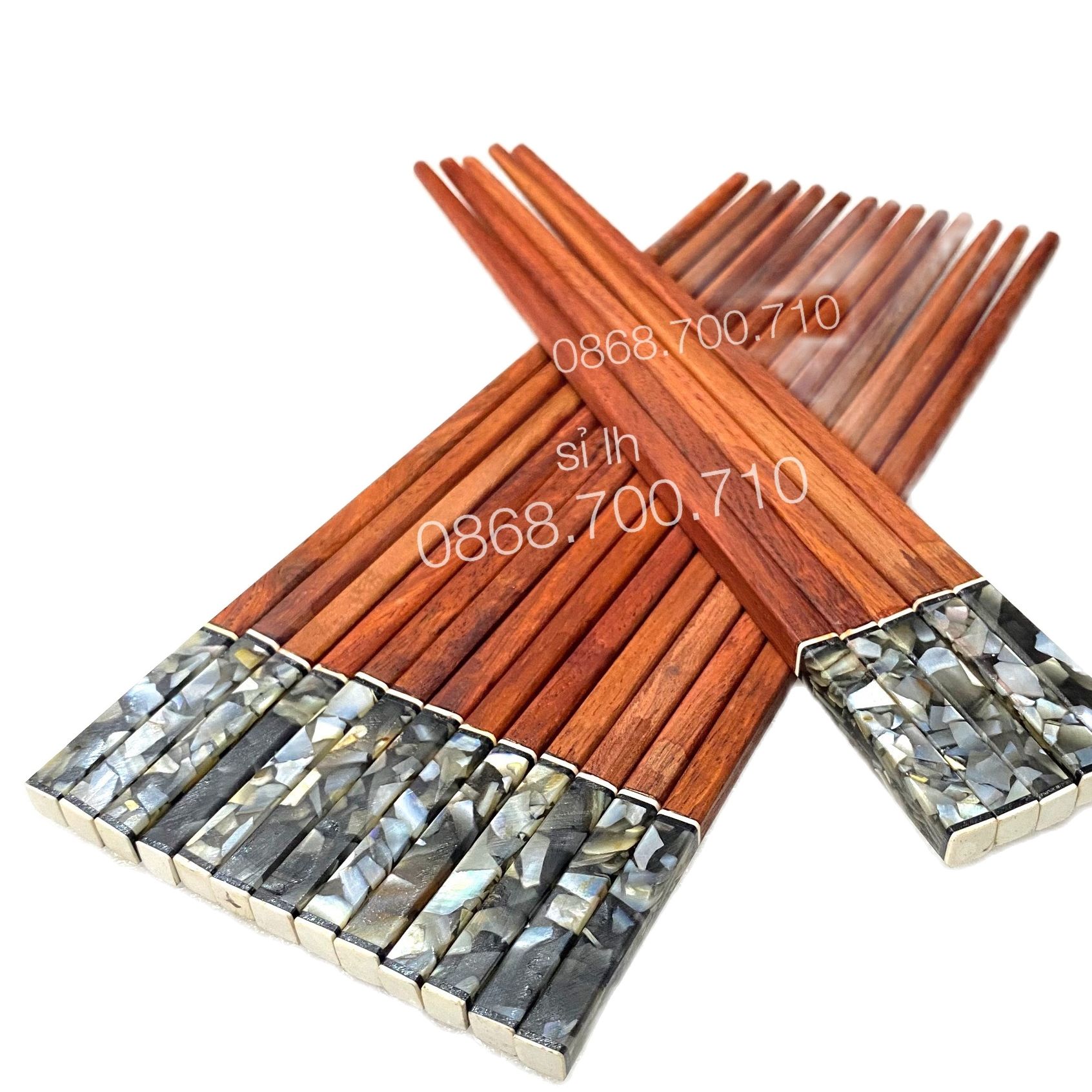 [HCM]Bộ 10 Đôi Đũa ăn gỗ Cẩm lai cao cấp đầu vuông gắn trai trai biển đen