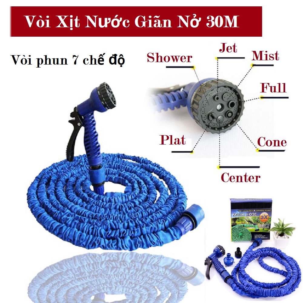 Vòi Xịt Nước Giãn Nở 30m – Vòi Nước Thông Minh Magic Hose - Ống Nước Co Giãn Đa Năng Tiện Ích - Vòi Xịt Nước Rửa Xe Tăng Áp Kèm Dây Giản Nở - Vòi Xịt Rửa Xe Co Giãn, Vòi Tưới Cây - Siêu Co Giãn, Nhiều Chế Độ Phun Khác Nhau