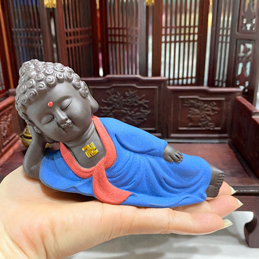 Tượng phật adida nằm - phật nhập niết bàn gốm tử sa để xe trang trí