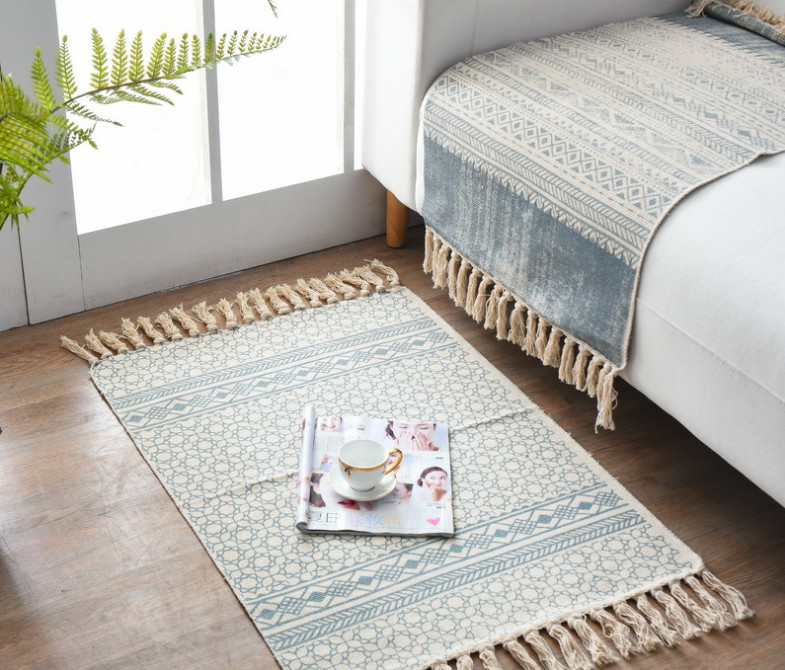 Thảm trải phòng phong cách scandinavian chât liệu cotton và linen họa tiết thổ cẩm, thảm lót sàn nhà kích thước 90x60cm trang trí, decor nhà cửa