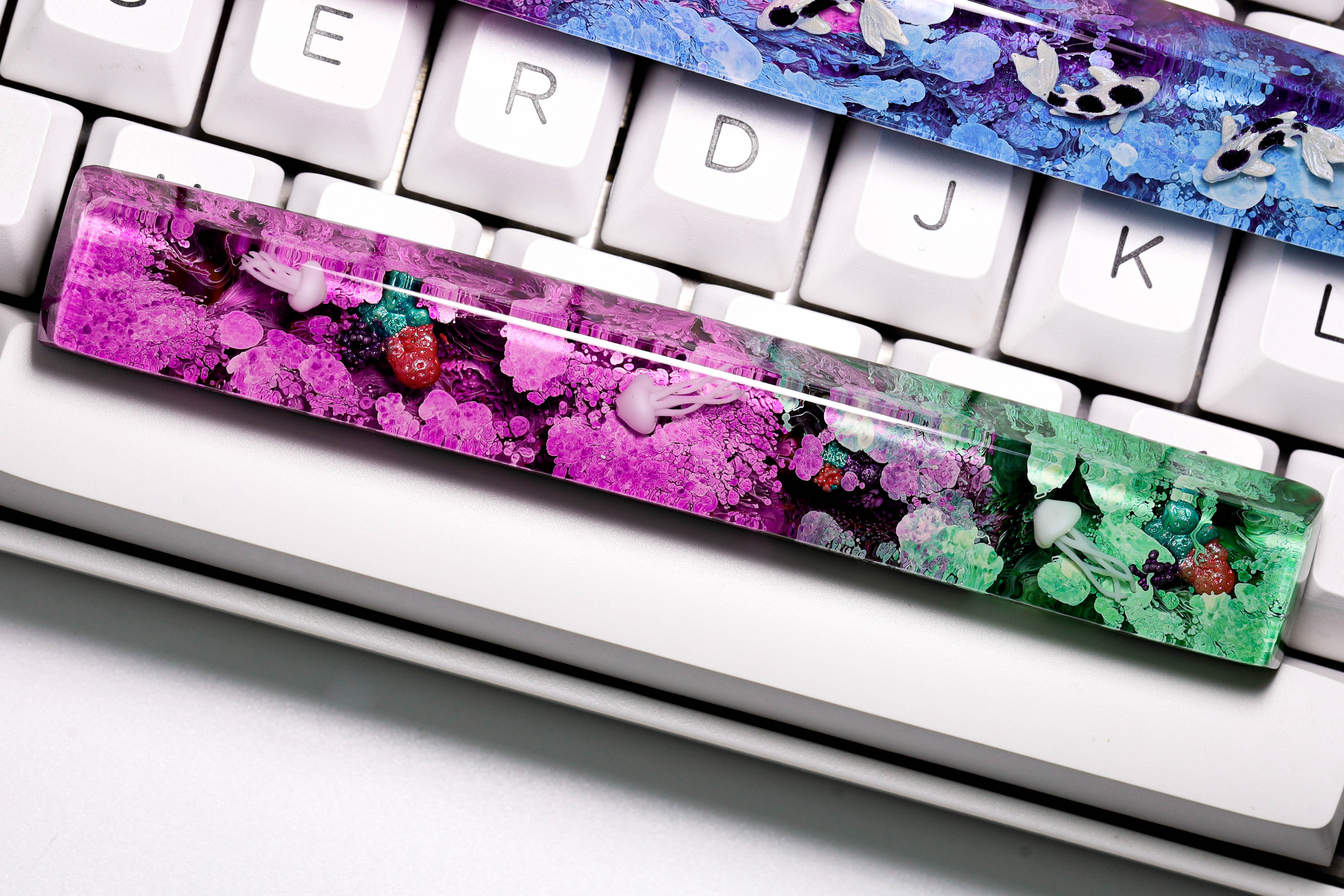 Keycap spacebar cá koi tím xanh, nút bàn phím cá koi đẹp, OEM profile