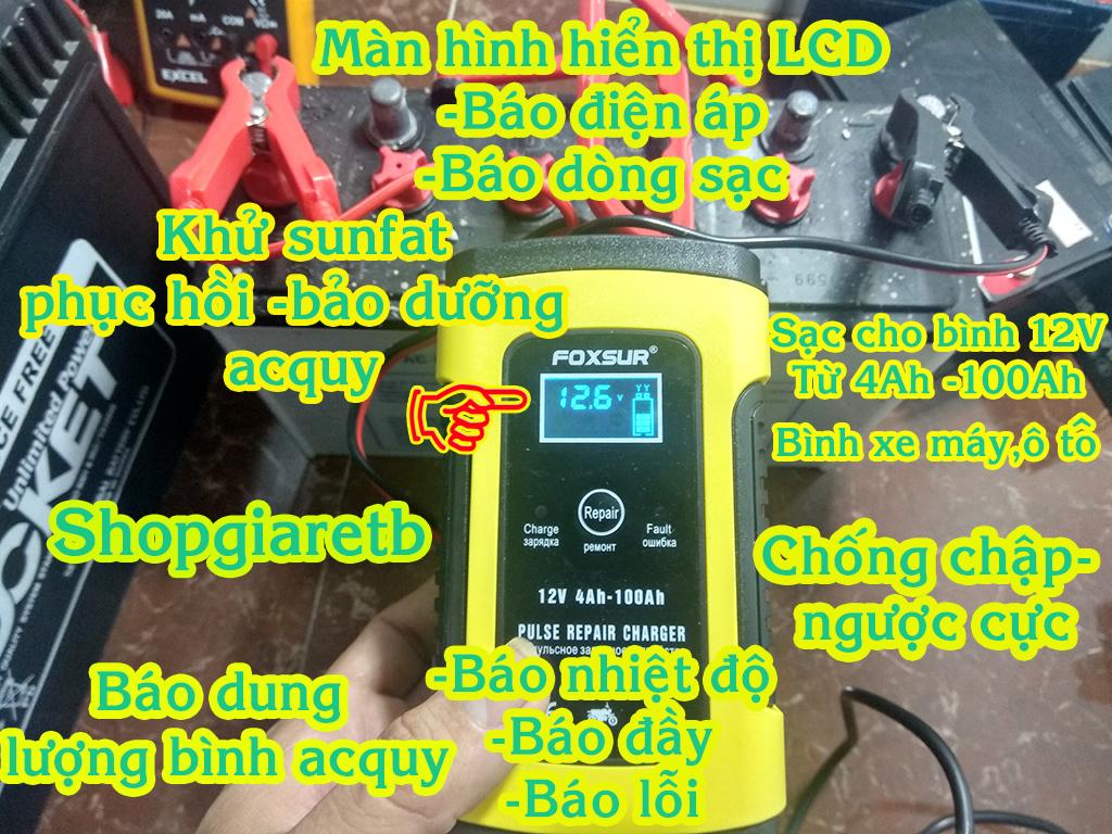 Sạc acquy 12v từ 4Ah-100Ah có chức năng phục hồi acquy bằng khử sunfat - Sạc acquy xe máy , acquy ô tô
