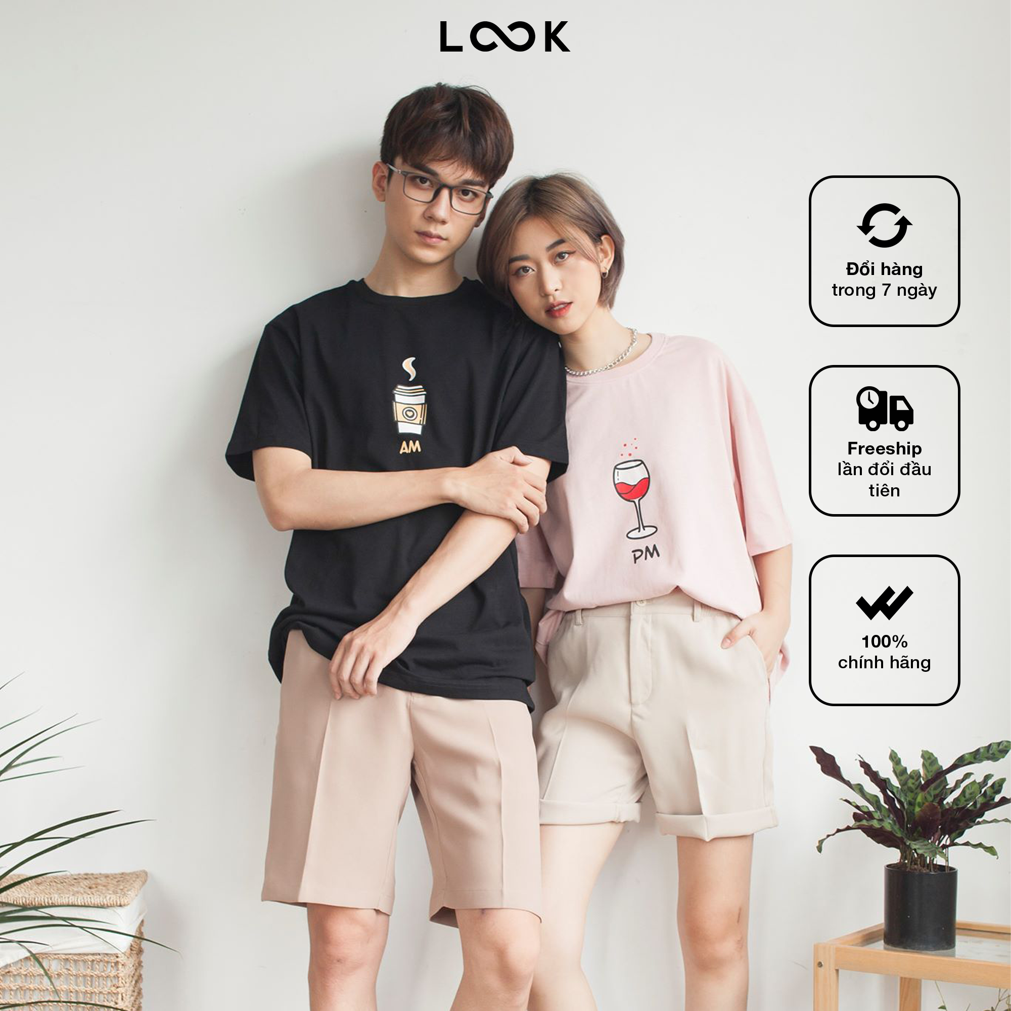 [SALE 70%] Áo phông đôi họa tiết LOOK COFE WINEE TEE