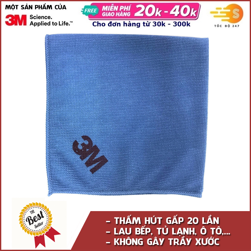 Khăn lau ô tô chuyên dụng chống trầy xước Microfiber 3M 36x36cm SQ21 - Tốc độ 247 sợi microfiber thấm hút 20 lần không gây trầy xước