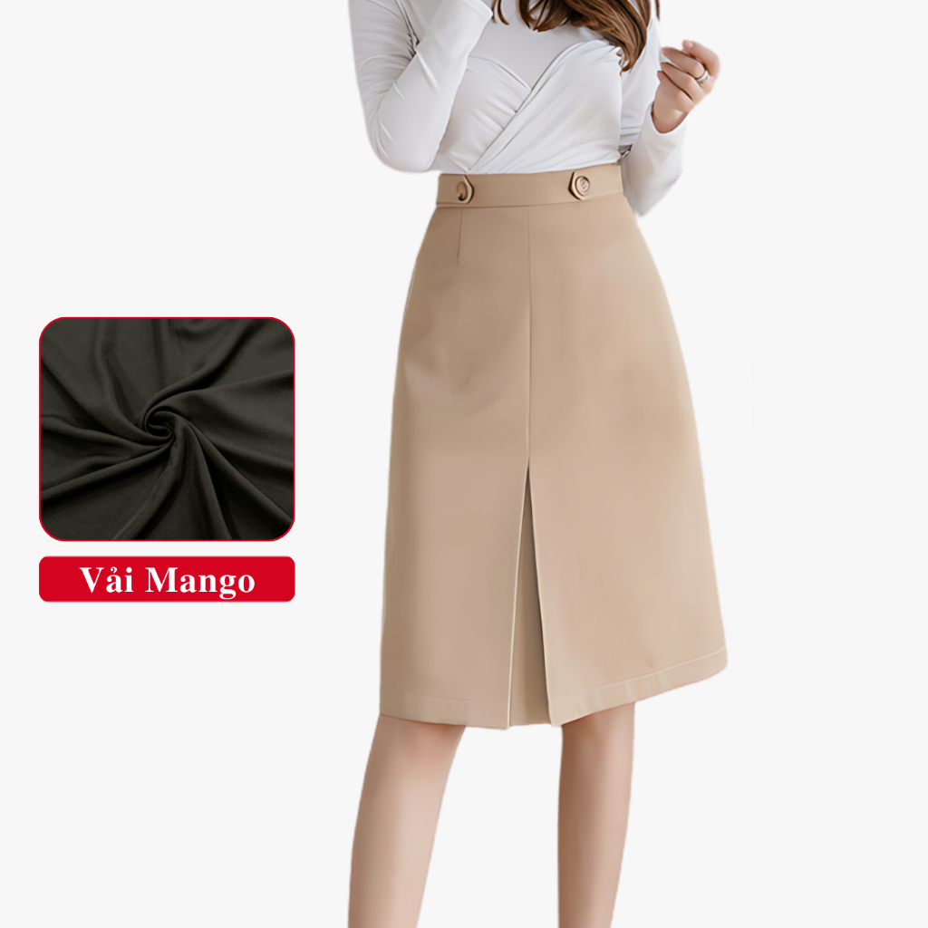 Chân váy dài chữ a công sở nữ madela xẻ trước, váy công sở chữ a dài xẻ trước