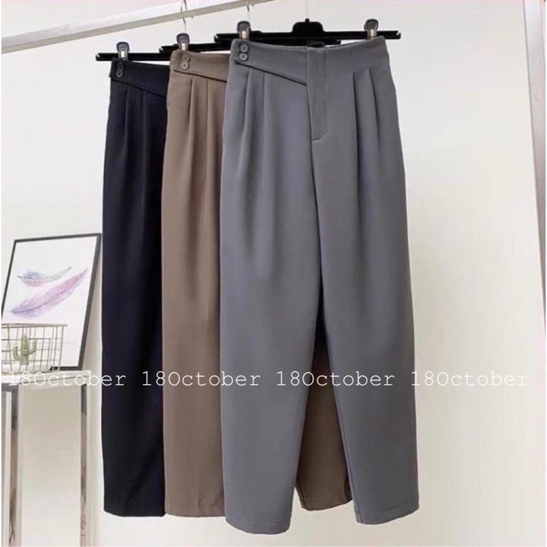 Quần Baggy Cạp Cao 2 Cúc Lệch lưng chun Siêu Đẹp