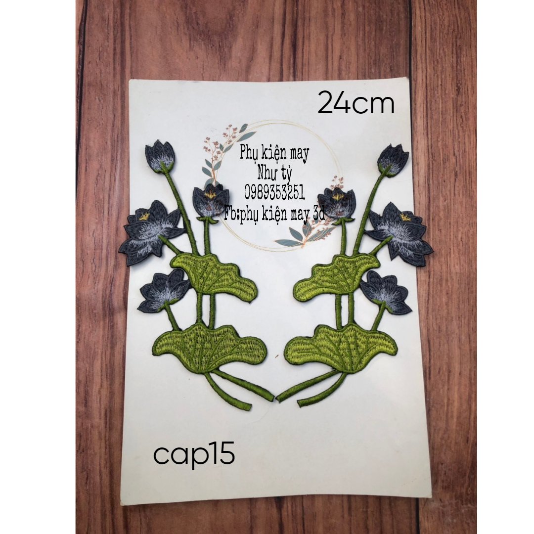(cặp sen thêu ủi) cặp ren thêu ủi xinh xắn 24cm