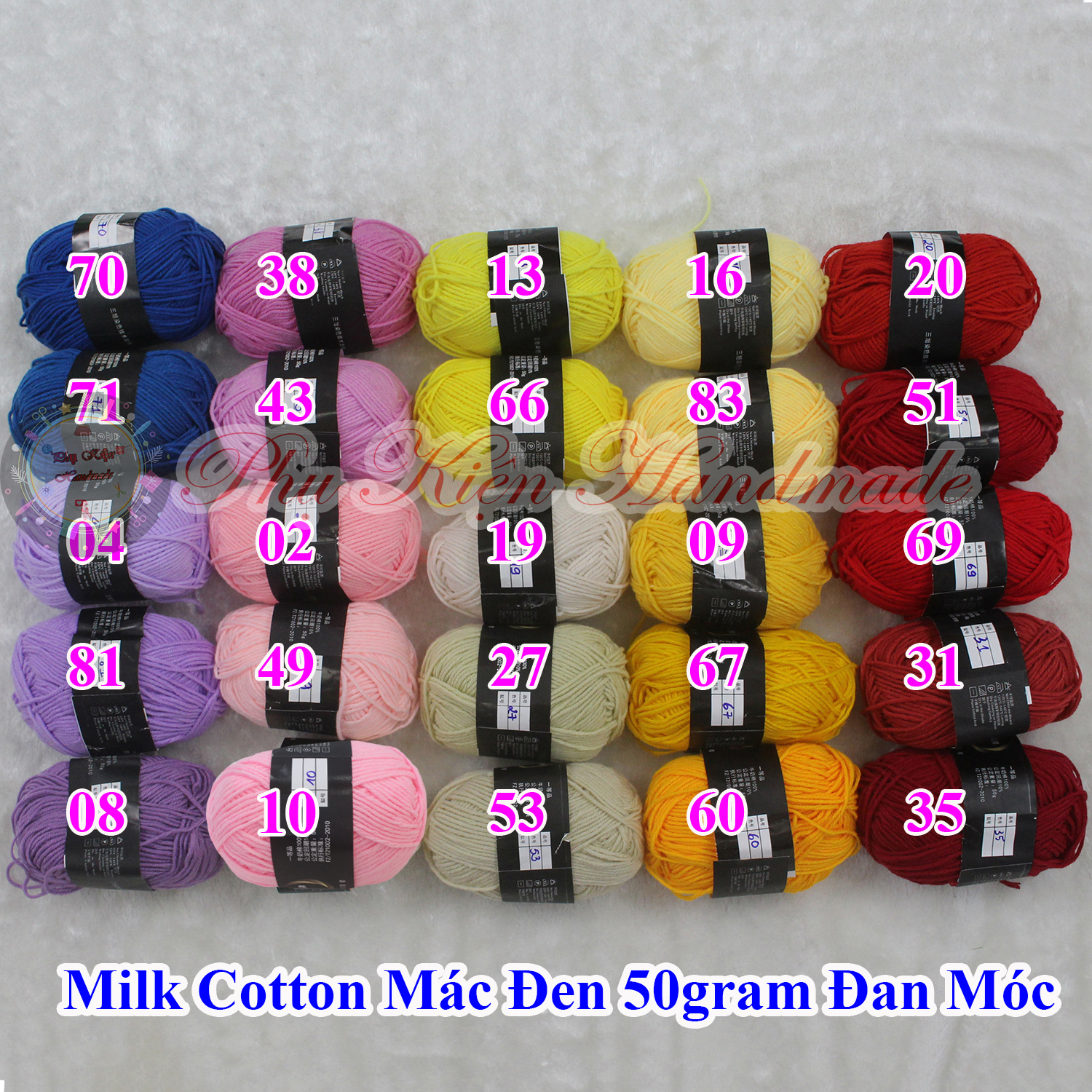 Len milk cotton mác đen 50gram đan móc (Mã Màu: 01 - 86)