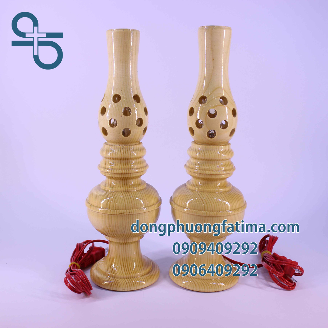 Đèn Bàn Thờ2 Cây Đèn Gỗ Cao Bàn Thờ 29cm