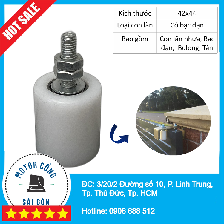 Con lăn nhựa cổng cửa lùa - Con lăn nilong có bạc đạn - Con lăn cửa cuốn kích thước 42x44