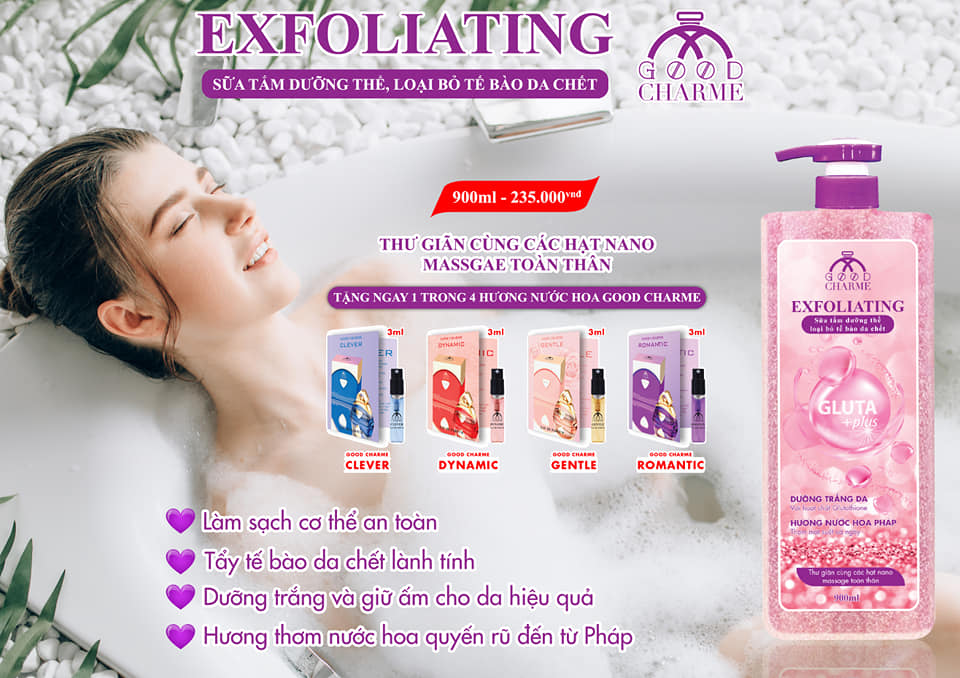Sữa tắm trắng da thơm lâu Charme_Exfoliating 900ml