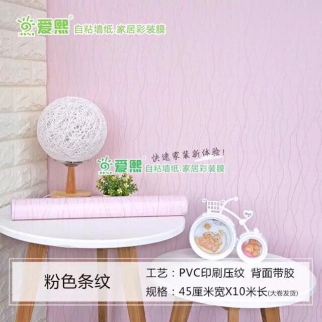 10m giấy dán tường hình sóng hồng ( cuộn dài 10m, khổ rộng 45cm, giấy có keo sẵn)