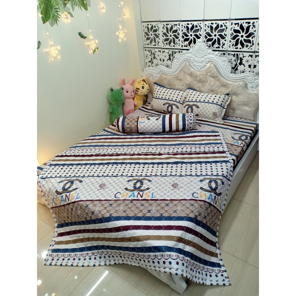 Bộ Chăn Ga Cotton Poly 5 Món Cnel ( 1m6 x 2m ) - ( 1 drap + 1 vỏ gối ôm + 2 vỏ gối nằm + 1 chăn hè )