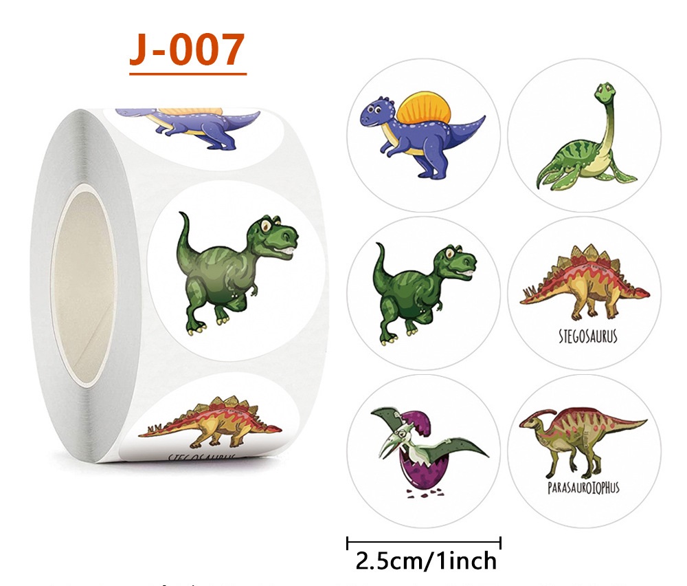 Cuộn 500 tem Sticker Hình khủng long dễ thương cho bé - 2.5cm
