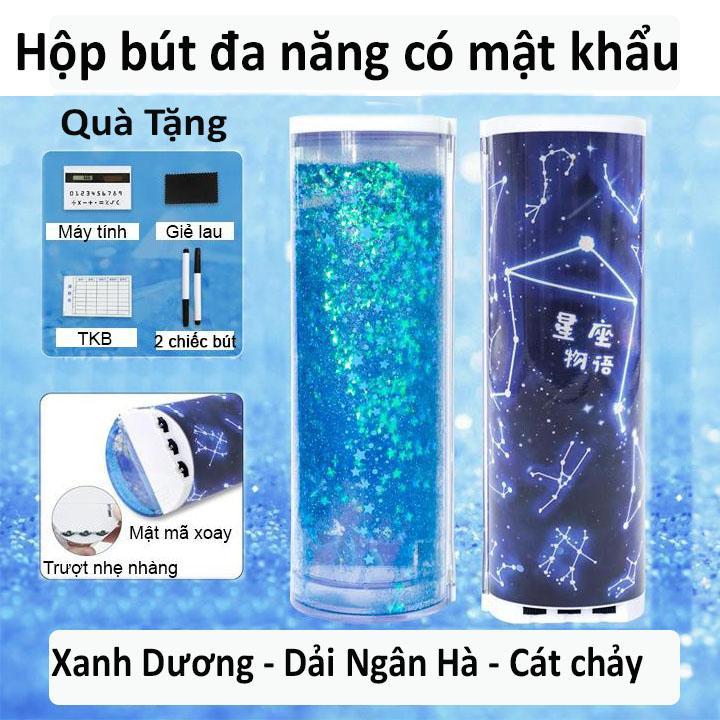 hộp bút hiện đại đa năng có mật khẩu cho các bé tặng kèm máy tính + gương soi + 2 bút trắng + khăn lau
